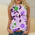 thumbnail image 2 of JTZGDY Cute Floral Print Summer Shirts for Women Trendy Sleeveless Crewneck Graphic Cami T-Shirts Loose Fit Casual Basic Tank Tops Purple L, 2 of 4