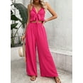 thumbnail image 5 of Women'S 2 Piece Outfits Sleeveless Tie Front Crop Top Wide Leg Pants Set Rose Red S, 5 of 7