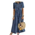 thumbnail image 1 of Robe en Denim Grande Taille pour Femmes à Manches Courtes avec Col Rabattu, 1 of 2