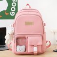 thumbnail image 3 of Mochila escolar informal Mochila de nailon Mochila estilo preppy con varios bolsillos (rosa) Likrtyny Para Estrenar, 3 of 8