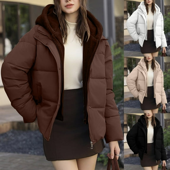 Fewfanhot Women Winter Clothes Puffer Jacket Winter Warm Coats Hooded Quilted Jackets with Hood