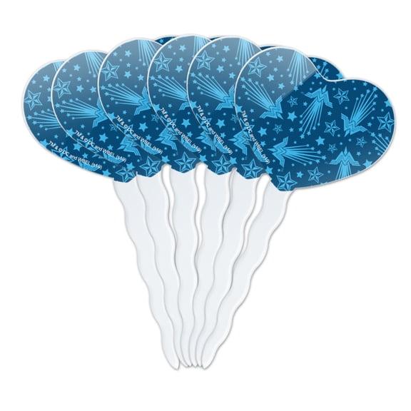 Wonder Woman Movie Blue Pattern Heart Love Cupcake Picks Toppers Decoration Set of 6