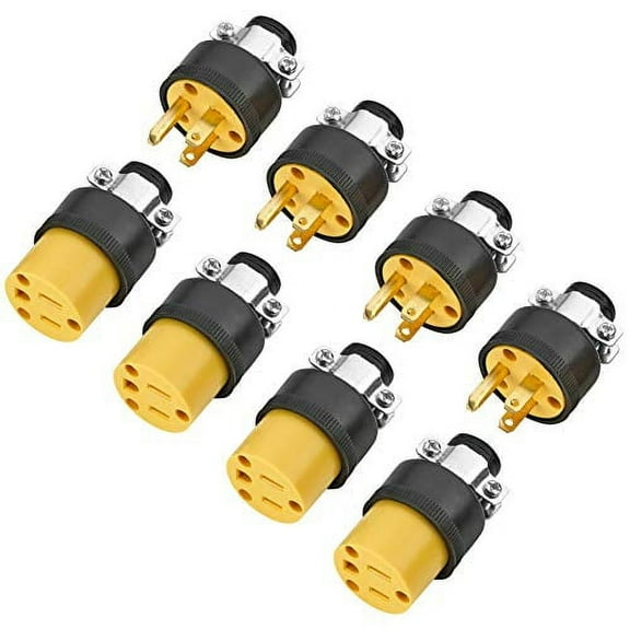 Extension Cord Electrical Wire Repair End 15 Amp, 125 Volt | 4 Sets Male Female 3-Prong Grounding Replacement Connectors Set | Safety-Rated Connection | Triple-Drive Screws for Easy Installa