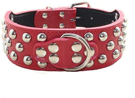 Benala Adjustable Decorated Leather Dog Collar with Spikes and Studs Pet Dog Collar for Small or Medium Pet Pink,L
