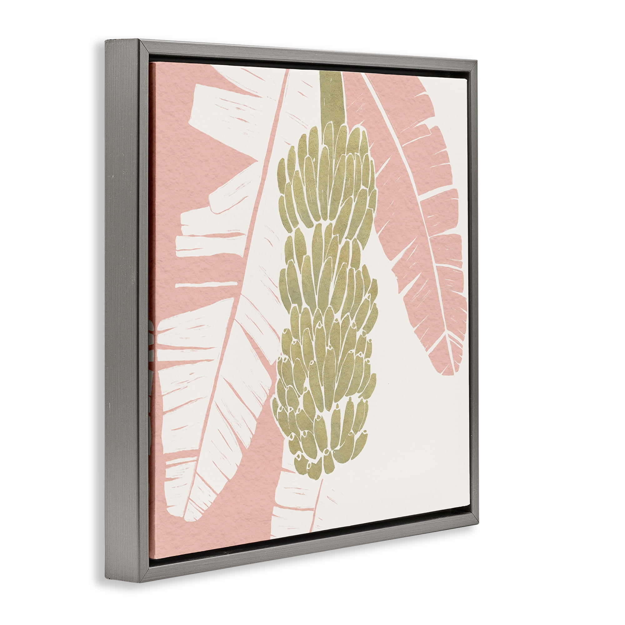 Stupell Industries Banana Bunch Amid Pink Leaves Gray Framed Floater Canvas Wall Art, design by Yuyu Pont