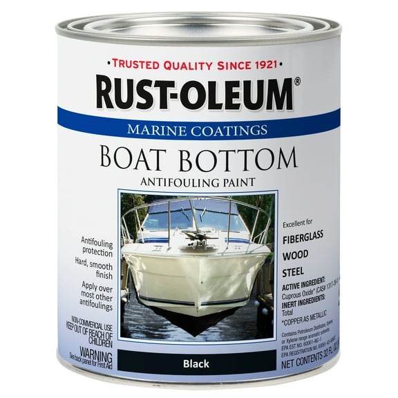 Flat Black, Rust-Oleum Marine Coatings Boat Bottom Antifouling Paint, Quart, 4 Pack
