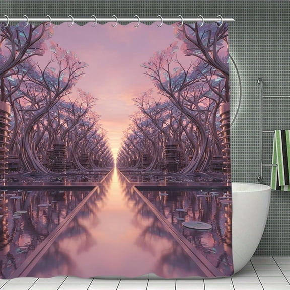 Cybernetic Pink Forest Print Shower Curtain,Modern Fabric Waterproof Shower Curtain Set with Hooks 70.8×70.8Inch (180×180cm)