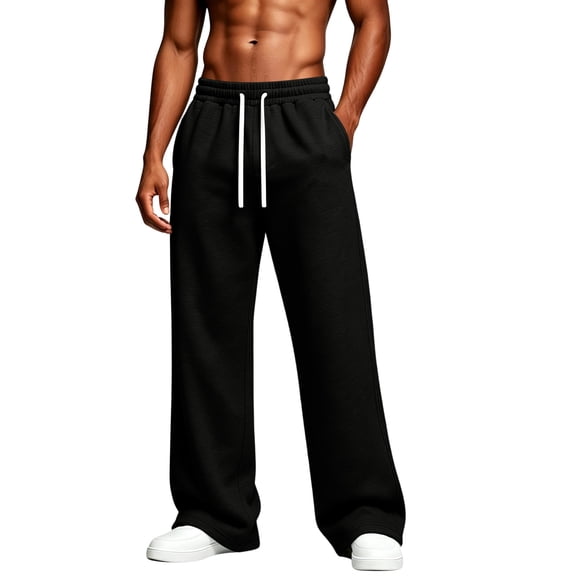 Mens Soft Warm Fleece Sweatpants, Loose Fit Straight Leg Pants, Elastic Drawstring Waist Casual Joggers For Walking Black XL