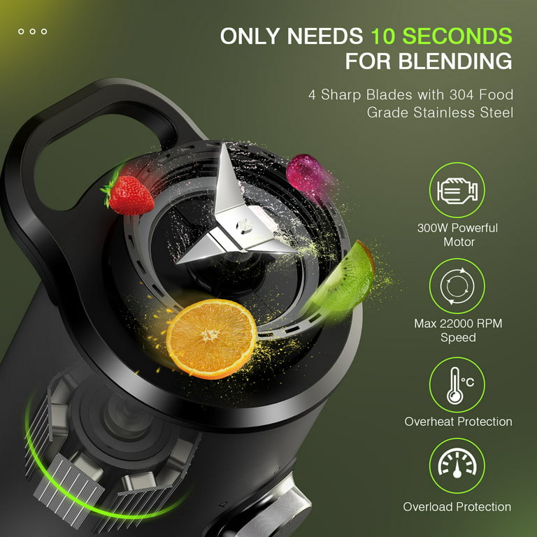 Mixeur Blender smoothie 300W 2 Vitesses + Turbo 4 Lames acier Inox 2  Gobelets 300-600 ml ALPINA