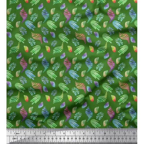 Soimoi polyester Crepe Fabric Coral & Seashell Ocean Print Fabric by Yard 52 Inch Wide