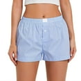 thumbnail image 2 of Womens Boxer Shorts Casual Summer Cotton Pajama Lounge Sleep Pj Gingham Plaid Shorts Y2K Beach Bottoms Light Blue M, 2 of 3