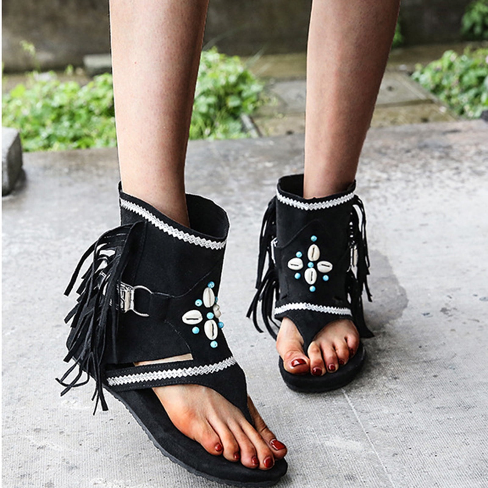 Gaia Glass Fringe Faux Leather Sandals