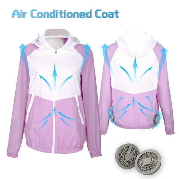 Karymi Womens Workout Tops Men Women Cooling Fan Jacket, Color Block Zip Up Hooded Air Conditioning Work Coat, Outdoor Jacket with Zipper Pockets Womens Blouses