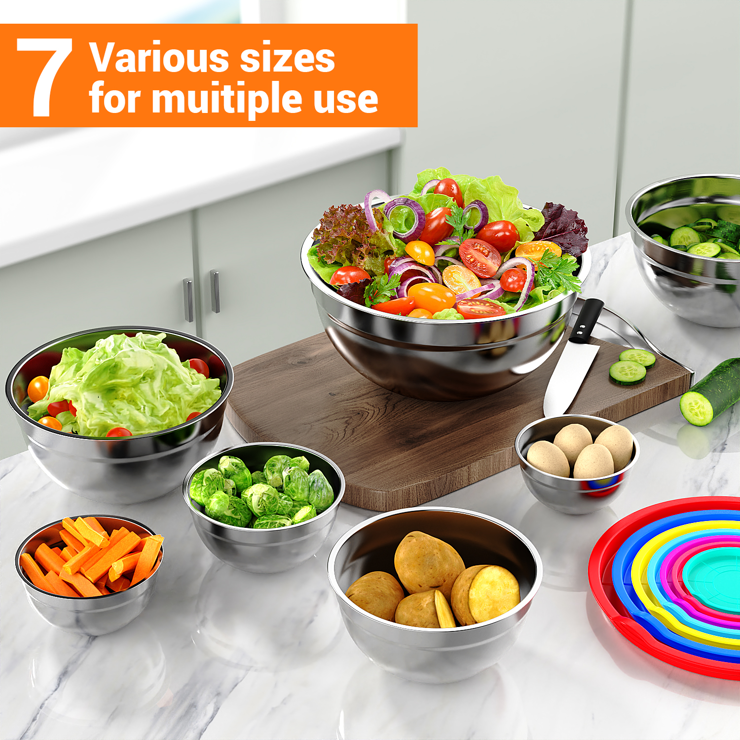 TINANA 7-Piece Stainless Steel Mixing Bowls with Lids photo 4