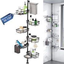 7-Tier Adjustable Shower Caddy Tension Pole, Rustproof Corner Shelf with Toothbrush Holder & Towel Rack, 30-120in, Black, Modern Bathroom Organizer