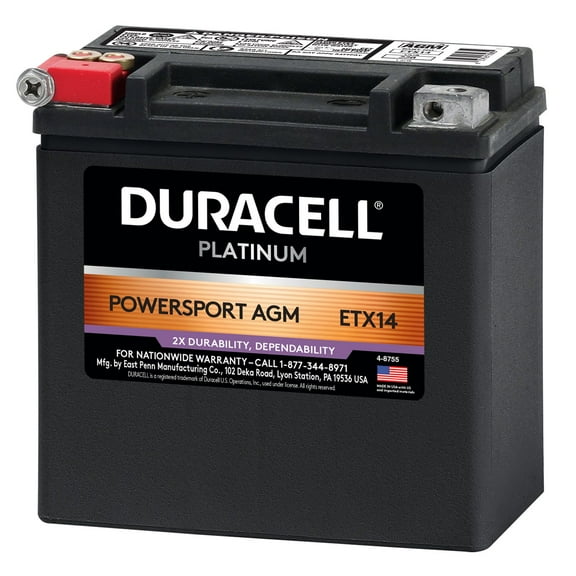 Duracell AGM Powersport Battery, Group Size ETX14