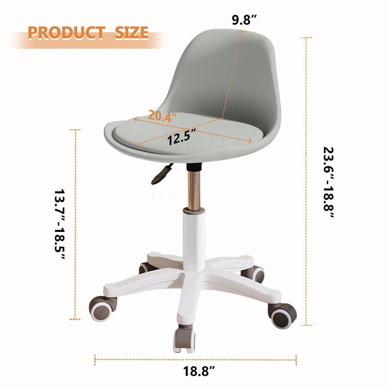 XUEGW Small Desk Task Chair 2 Pack, Cute Armless Vanity Chairs with Soft Padded Cushion, Plastic Height-Adjustable Home Office Chairs for Teens Girls, Gray