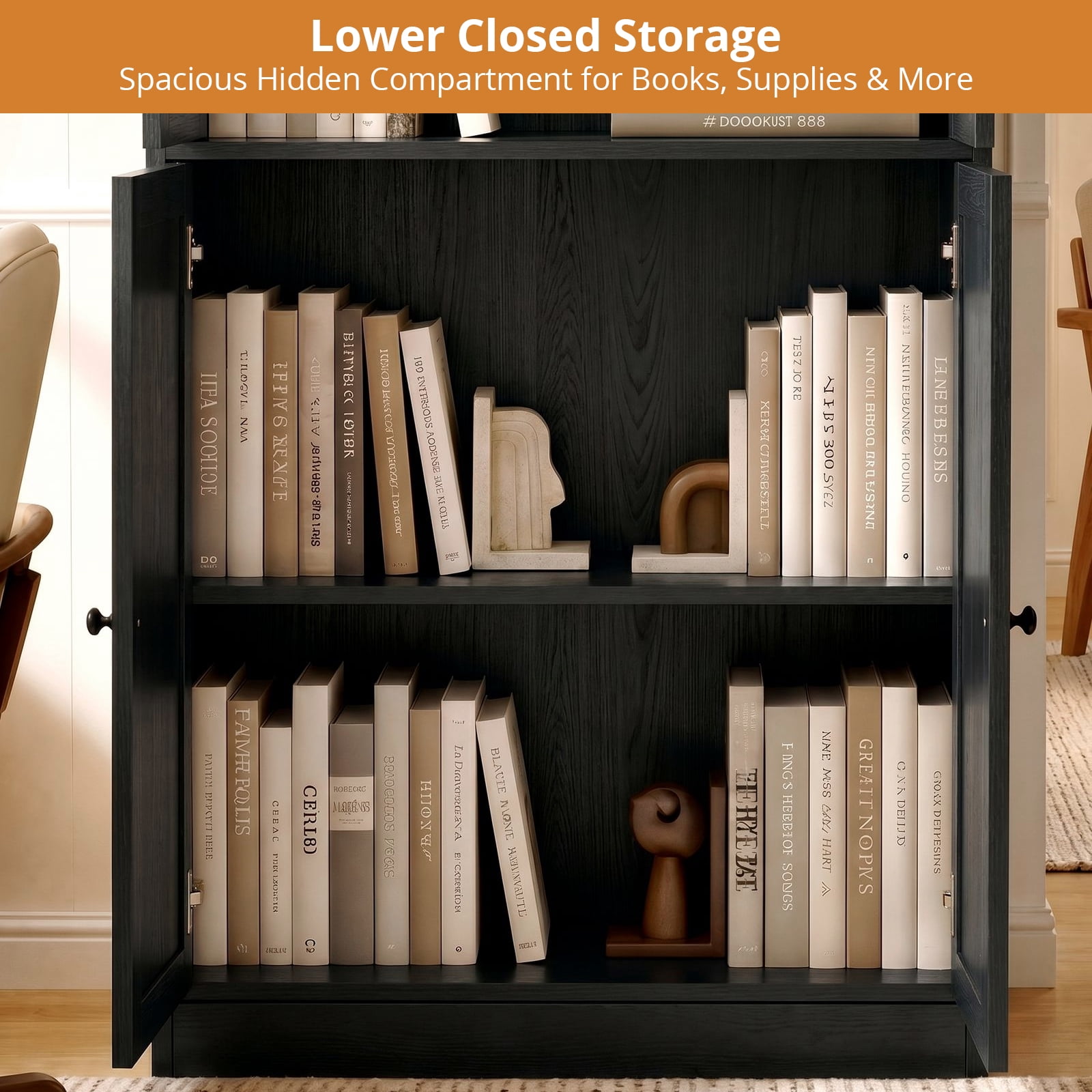 RichYa 71'' Tall Bookcase with Glass Doors, 3-Tier Display Bookshelf & 5-Tier Storage Cabinet for Home Office Living Room