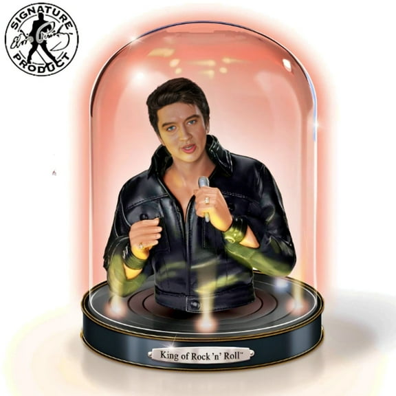 The Bradford Exchange Timeless Legend Sculpture Collection Issue #2: The King of Rock 'N' Roll™ Elvis Presley Handcrafted Glass Dome Sculpture in Bejeweled Jumpsuit with Illuminating Base 7-inches