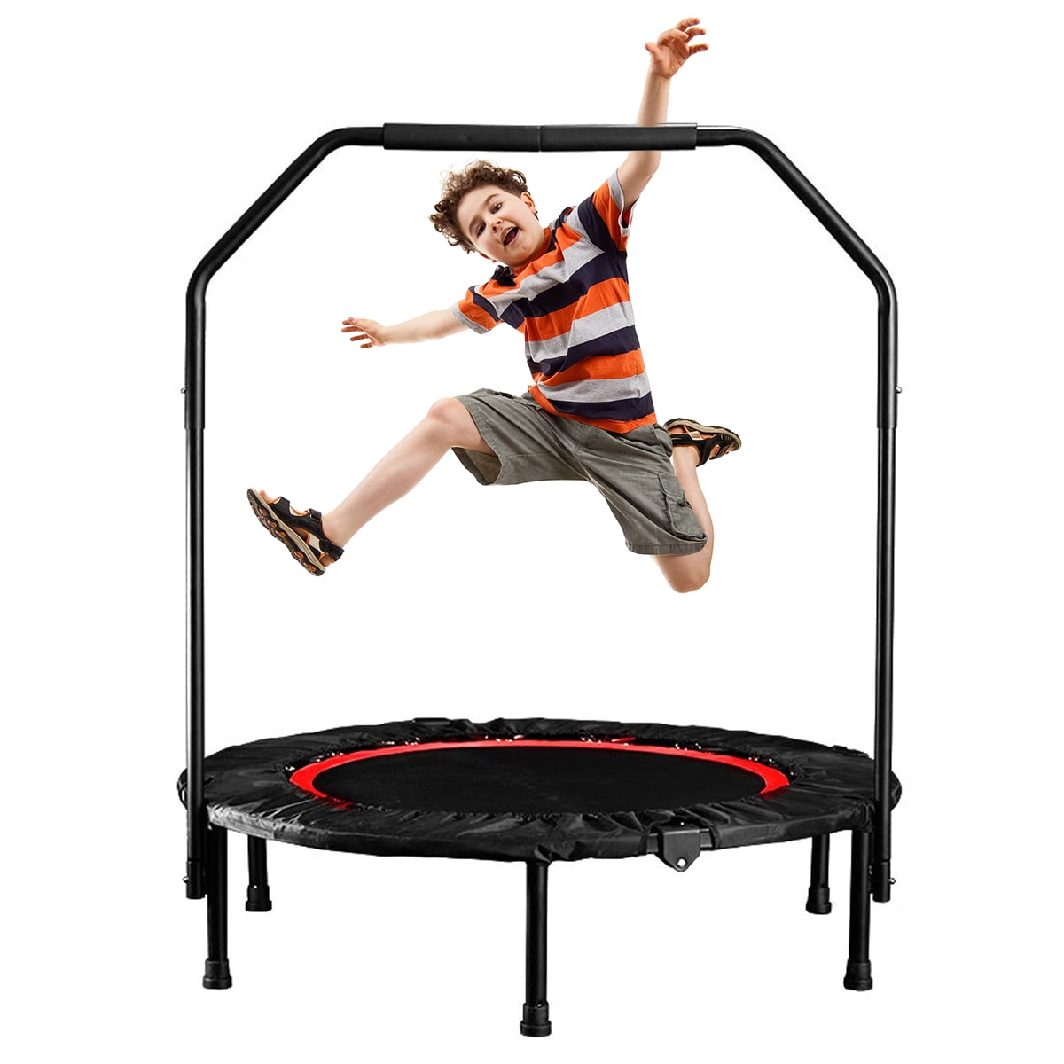 SINGES Mini Rebounder Trampoline Foldable Trampoline Indoor/Outdoor Cardio with Adjustable Handle for Kids Parent-Child (Max Load 330lbs)