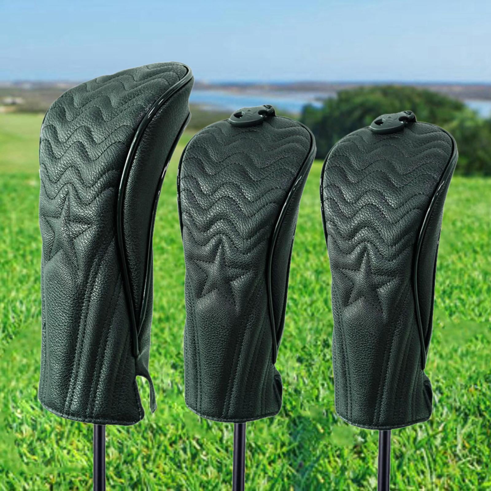 funtasica 3 Pcs Waterproof PU Golf Club Head Covers for Woods Driver Hybrids, Long Neck Golf Club covers for head Set Golfer Gifts