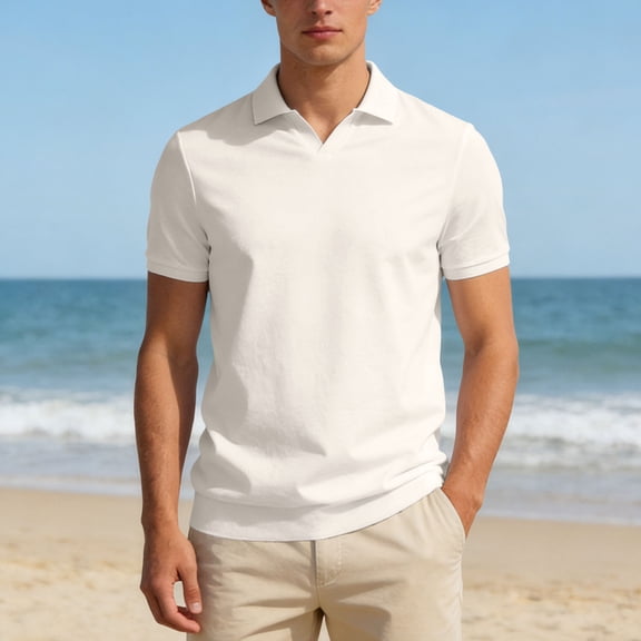 Men's Polo Shirts Golf Solid Color Shirt Business Casual Short Sleeve Knit Silk Smooth Drape Comfortable Collar Mens Shirts Beige L