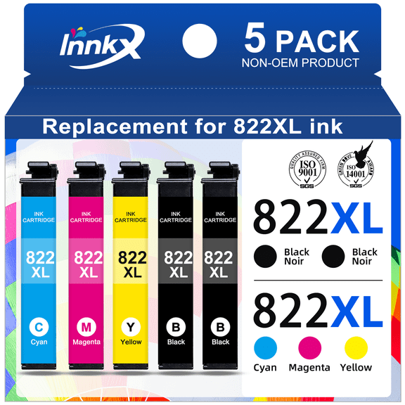 822XL Ink Cartridges Compatible for Epson 822 Ink Cartridges for Epson 5 Pack 822 Epson Ink for Printer Ink Epson 822