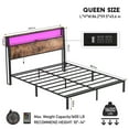 thumbnail image 5 of DRNANLIT King Size Bed Frame with Headboard, LED Lights, Charging Station & Under Bed Storage, Vintage Brown, 5 of 9