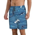 thumbnail image 2 of Bixox Men's Sharks on White Blue Striped printing Casual Classic Fit Short Summer Beach Shorts, 2 of 6