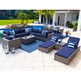 thumbnail image 1 of Sorrento 19-Piece Resin Wicker Outdoor Patio Furniture Combination Set in Gray w/ Sectional Set, Six-seat Dining Set, and Chaise Lounge Set (Flat-Weave Gray Wicker, Sunbrella Canvas Navy), 1 of 4