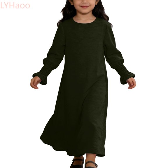 LYHaoo Elegant Girls Dress With Floral Lace Hem And Round Neck Pure Color Party Gown For And Celebrations,Girls A Line Dresses Sizes 9-10 Years Green