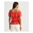 thumbnail image 2 of LAUREN RALPH LAUREN Womens Red Ruffled Elastic Drawstring Waist Short Sleeve Off Shoulder Peplum Top XXL, 2 of 4