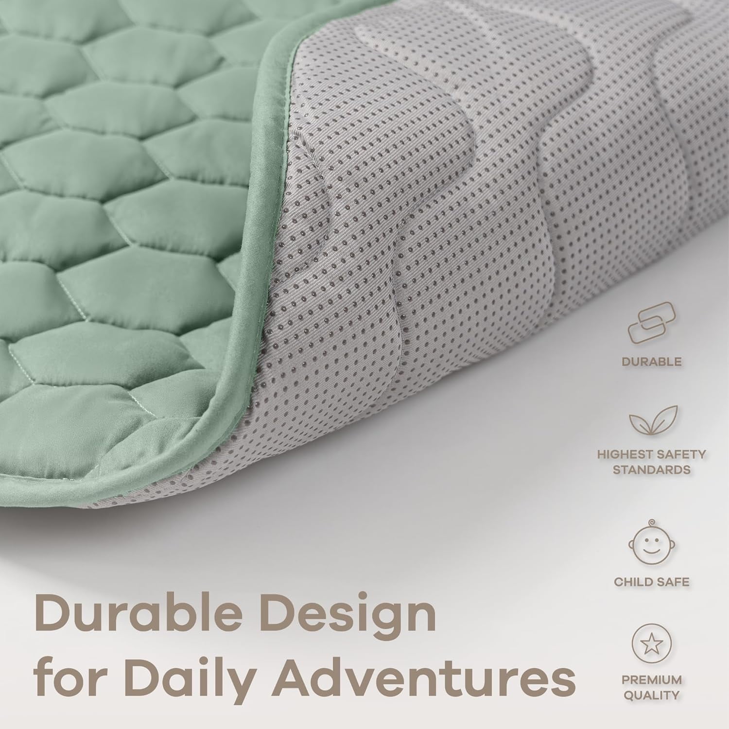 Comfy Cubs Premium Play Mat, Square 56"x56" - Kids & Toddler Mat, Non-Slip Bottom - Fern