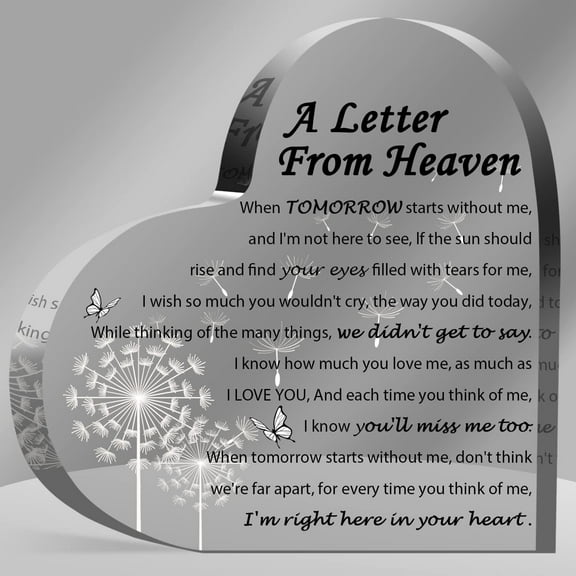 Sympathy Gifts - A Letter From Heaven- Memorial Gift For Loss Of Mother Father Husband Son, Acrylic Heart Keepsake,Remembrance Sympathy Gifts, Grief Gifts （Pugongying）