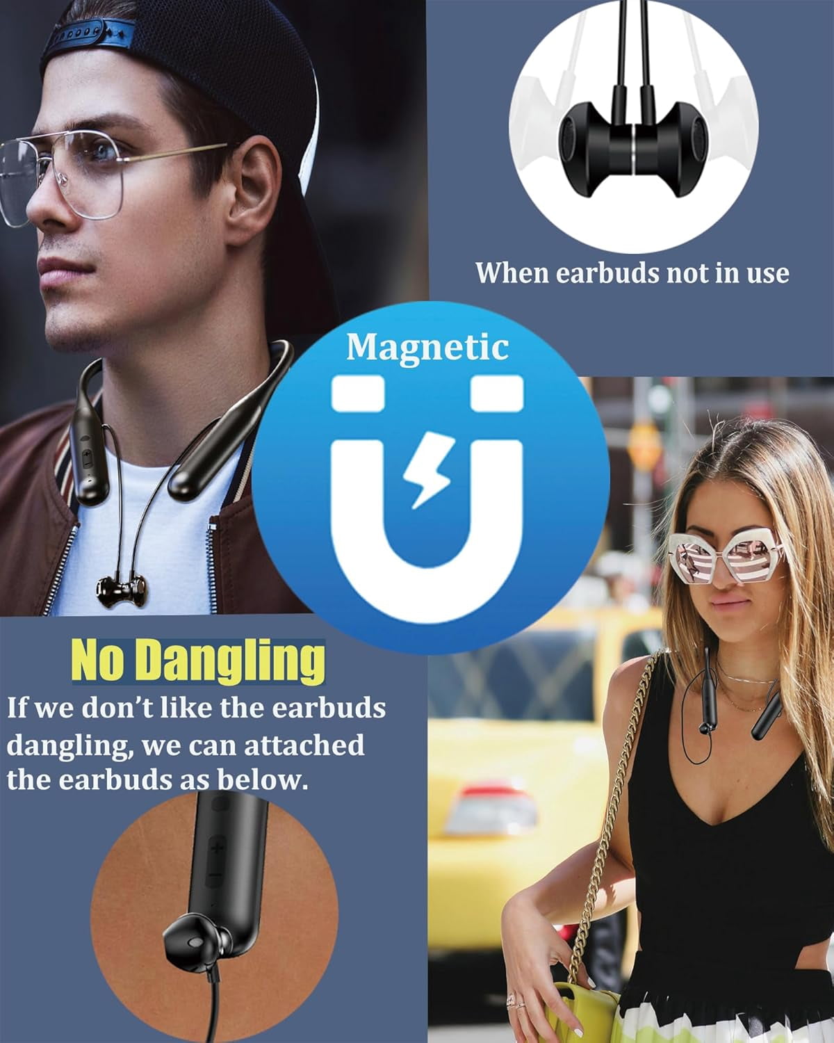 Bluetooth Neckband Headphones 100 Hours Long Playtime,Around The Neck Bluetooth Earbuds with Microphone,Waterproof Sport Earphone,Over The Neck Headset with Storage Case
