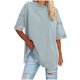 thumbnail image 1 of Tops Largos para Leggings Suelto Casual Color Sólido Manga Corta Superior, Cuello Redondo Irregular Hembra Camiseta, 1 of 9
