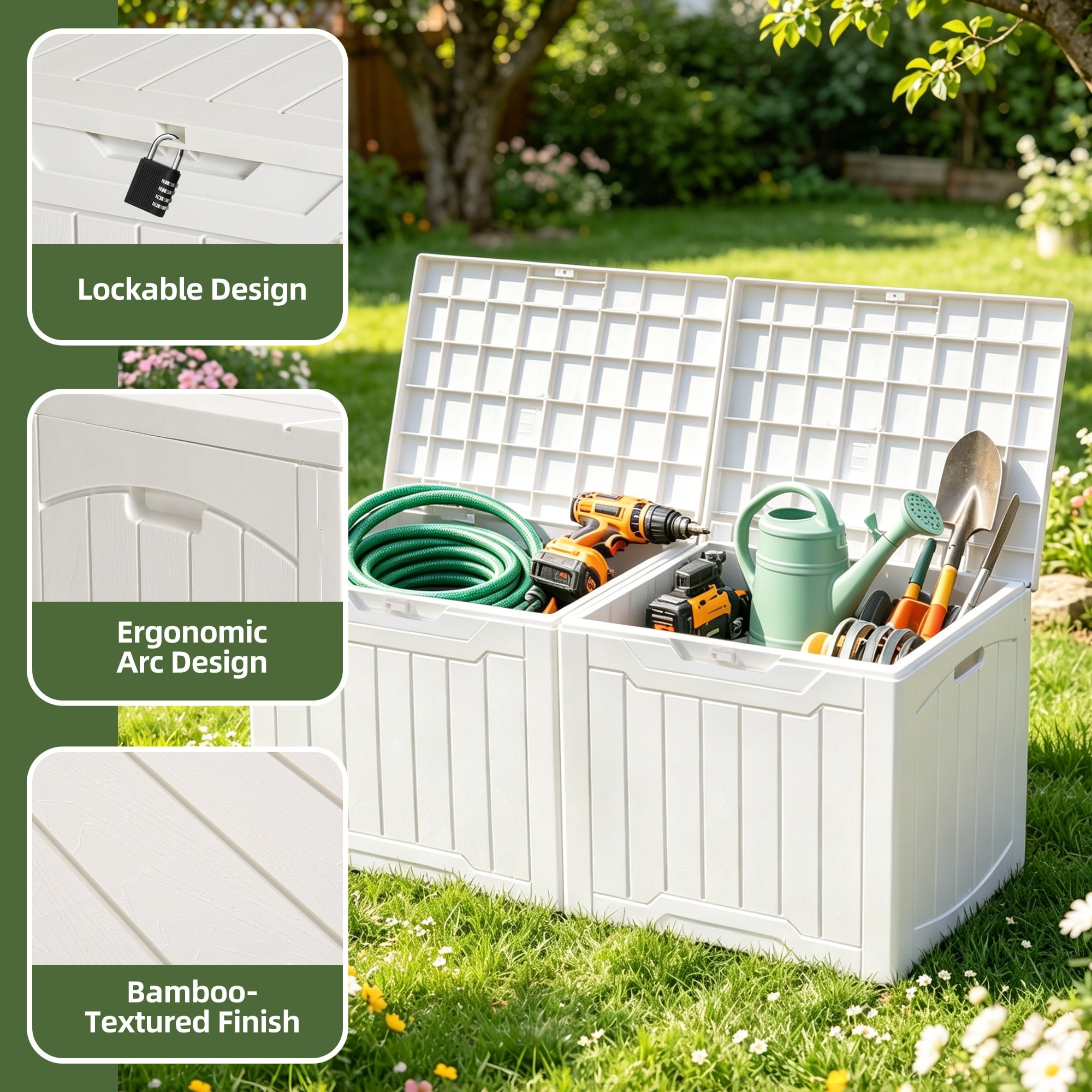 Uforic 2 Pack 31 Gallon Resin Deck Box, Lockable Weatherproof Outdoor Storage Container, White