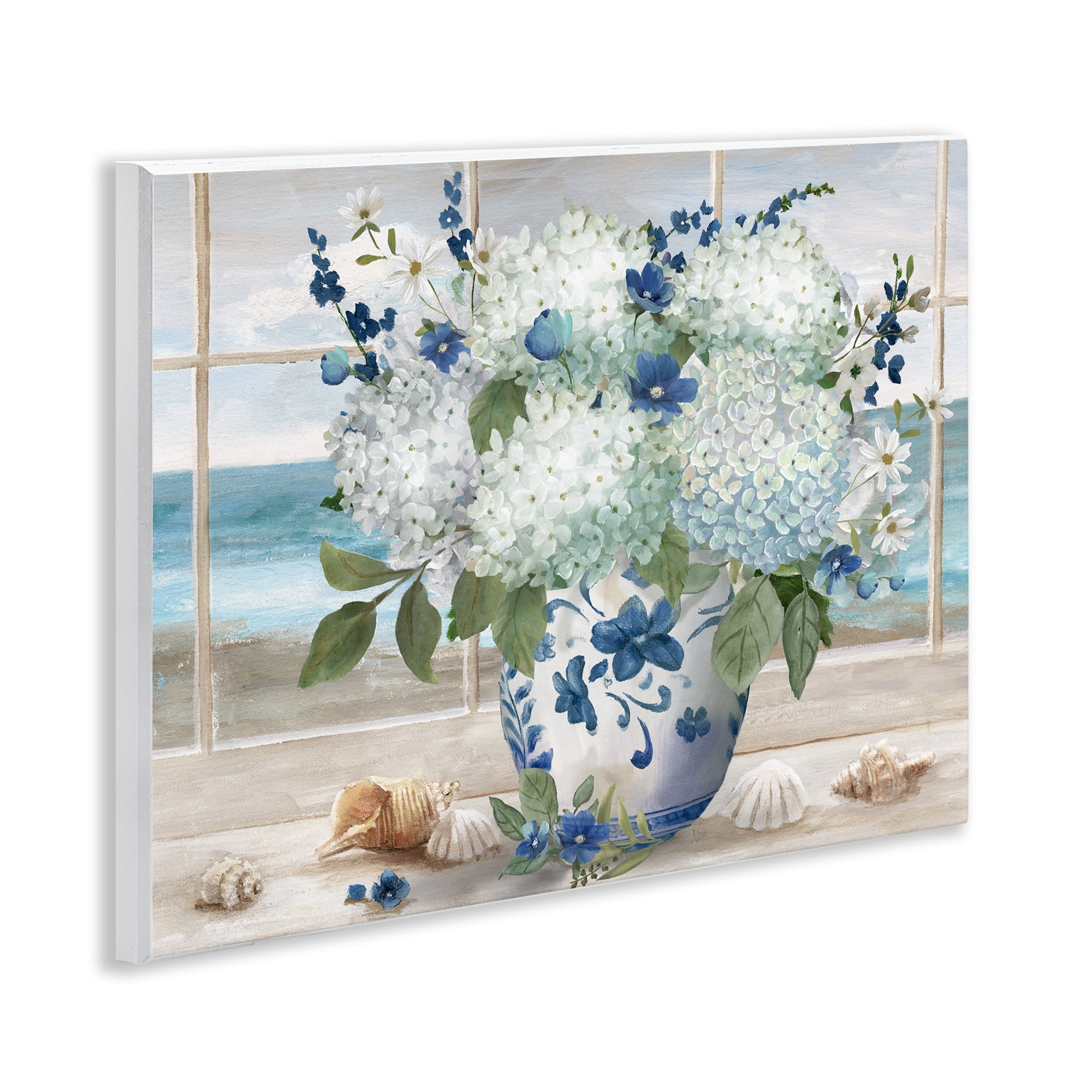 Stupell Industries Seaside Hydrangea Bouquet in Window Wall Plaque Art, design by Nan