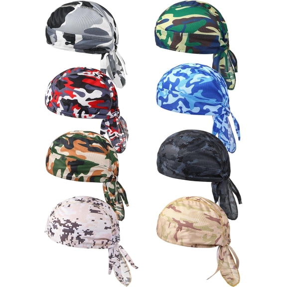 8PCS Cycling Skull Cap Sun UV Protection Bandana,Dew Rag Head Wrap Beanie Scarf Running Sweatband Headband Headwear,Breathable Dust Proof Helmet Liner Quick Drying For Men Women Motorcycle Hiking