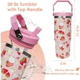 thumbnail image 3 of 30 oz Strawberry Flip Straw Tumbler with Top Handle for Strawberry Lover Insulated Resuable Vacuum Tumbler with Flip Straw and Handle for Home Office Car Dishwasher Safe Pink Strawberry, 3 of 6