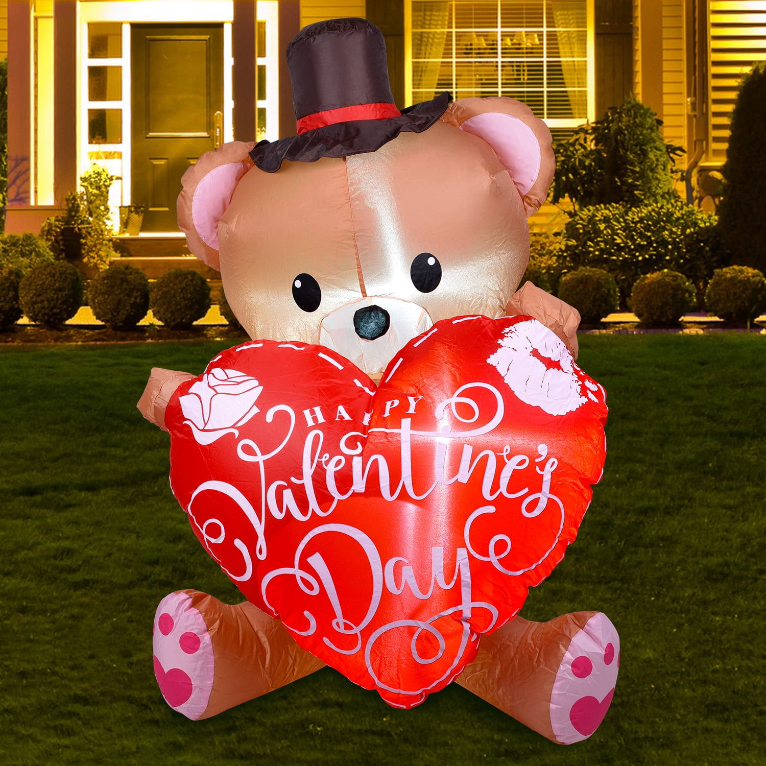 4 FT Valentines Day Inflatable Teddy Bear Outdoor Decoration with Love
