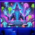 thumbnail image 2 of 1 piece, black light ultraviolet reaction tapestry, fantasy magician and wizard pattern design, wall art hanging flag, a tapestry that gels in the dark background, suitable for bedroom/living room/ga, 2 of 10