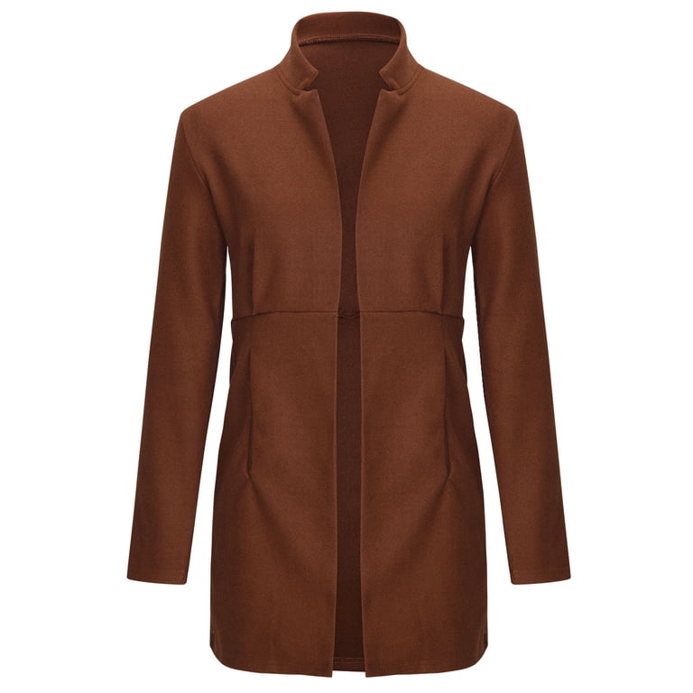 IROINNID Women's Leisure Mid-Long Coat Point Collar Solid Color