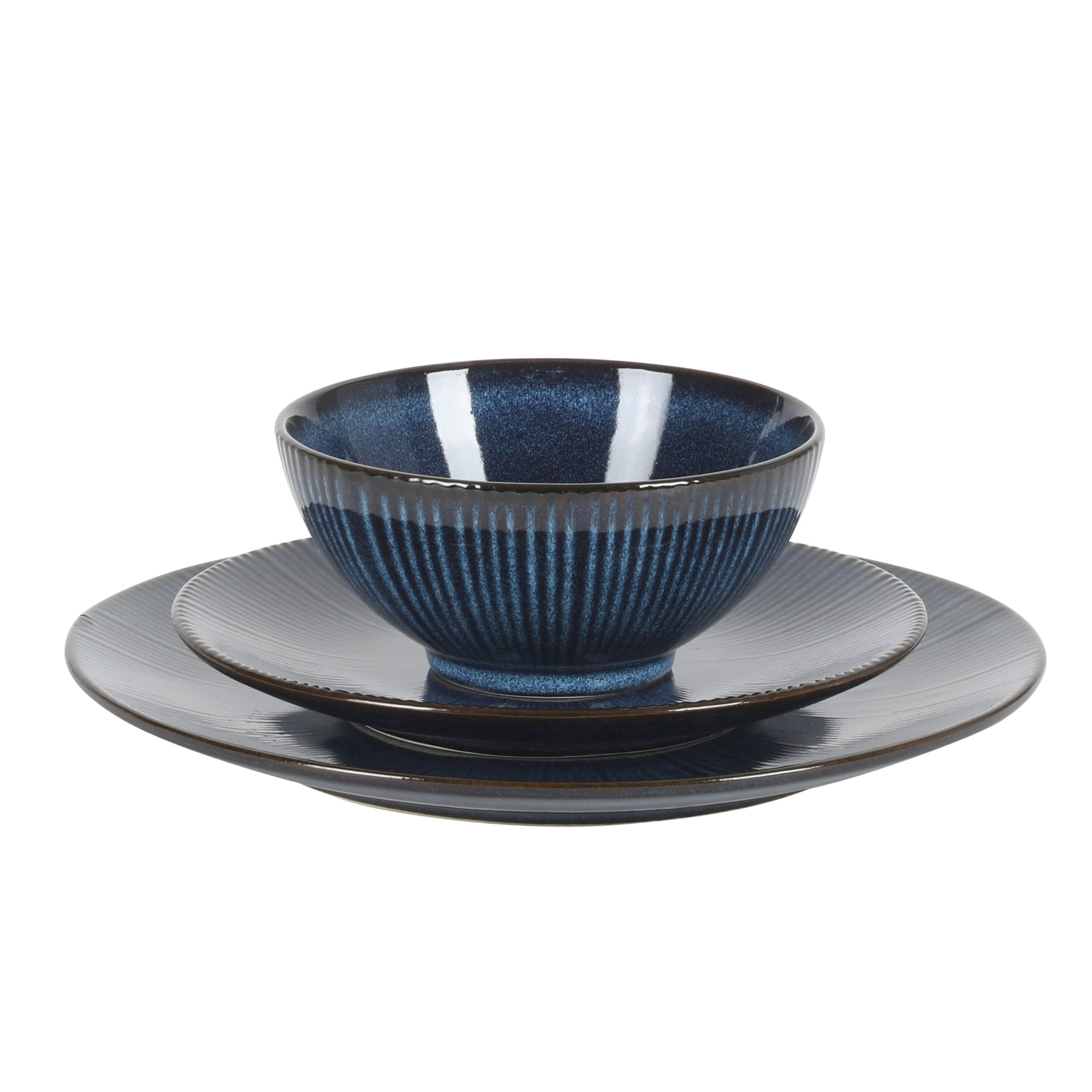 Gibson Elite Midnight Lune 12-Piece Cobalt Blue Stoneware Dinnerware Set