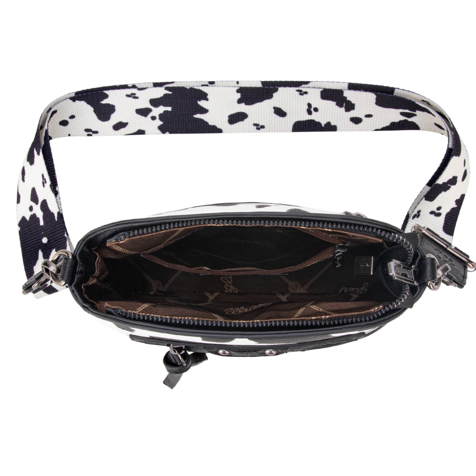 Wrangler Cow Print Crossbody Bag for Women Western Cross Body Purse with Signature Strap, Black