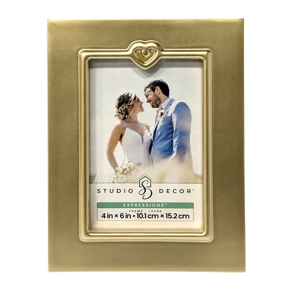 Studio Decor Expressions Gold Frame with Heart Icon - Elegant Tabletop Photo Frame, Romantic Design, Gold Finish, 4" x 6" Display, 1 Pack