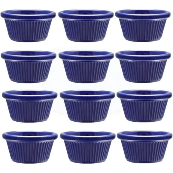 Truecraftware – Set of 12- Fluted Ramekin 4 oz. Cobalt Blue Color Melamine - Individual Condiments Ramekins Portion Dipping Sauce