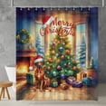 thumbnail image 2 of Merry Christmas Rhodesian Ridgeback Santa Hat Xmas Tree Winter Holiday Shower Curtain Ridgebacks Dog Lover Gifts Waterproof Bathroom Bathtub Curtain - 01013, 2 of 5