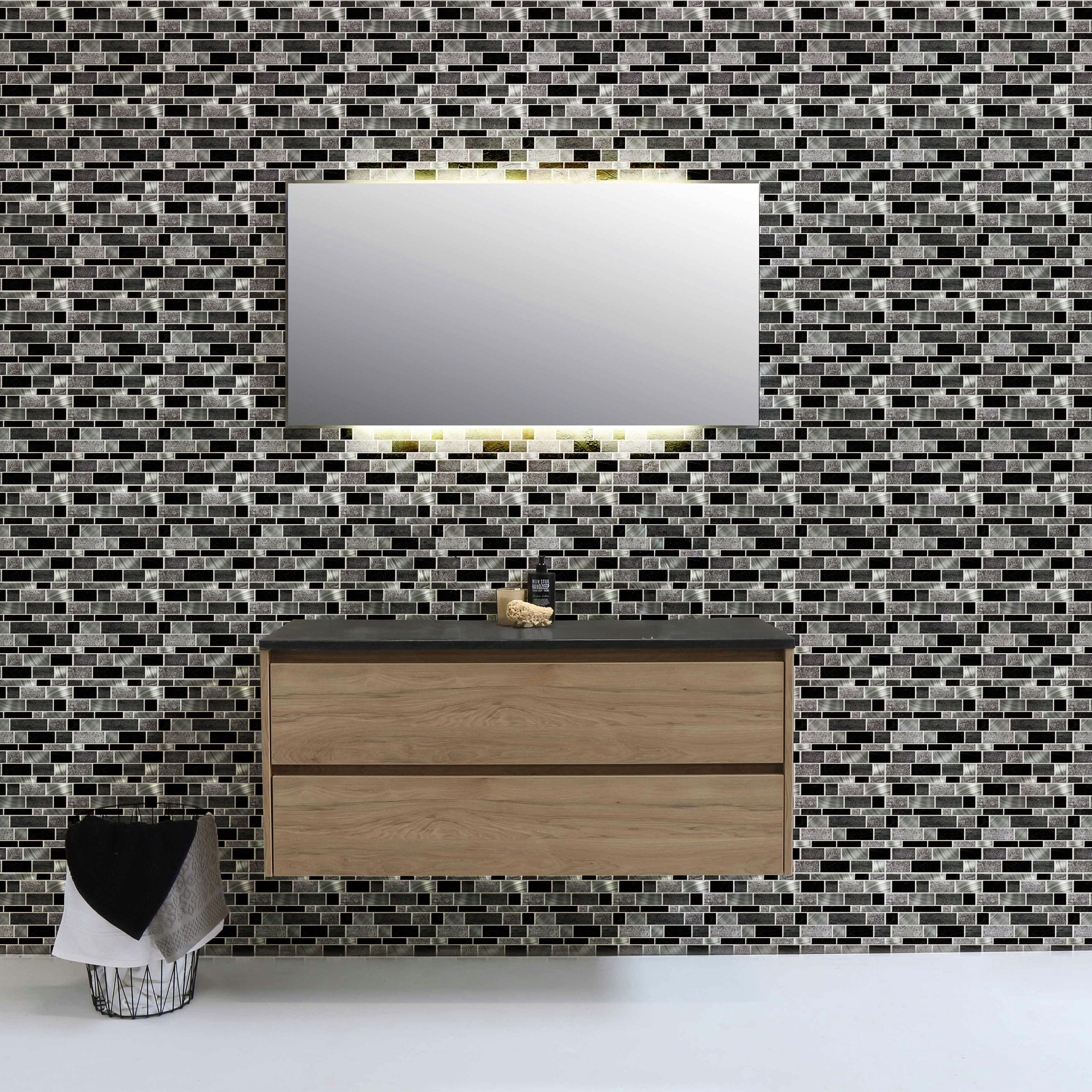 Main Street Peel & Stick Wallpaper Tiles,  Silver and Black Mosaics, 8 in x 8 in, 24 Pack, Self Adhesive Wall Tiles for Kitchen Backsplash and Home Decor