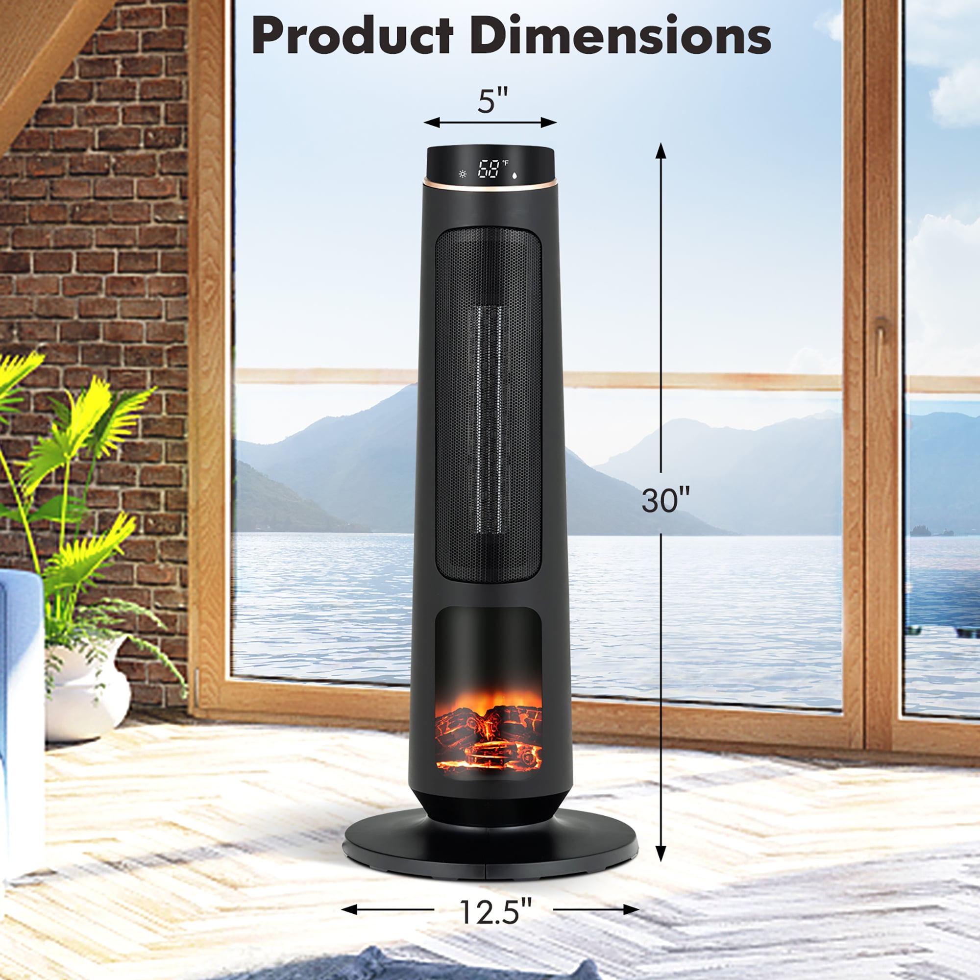 Costway 1500W Electric Space Heater PTC Fast Heating Ceramic Heater 3D  Realistic Flame Black - Walmart.com